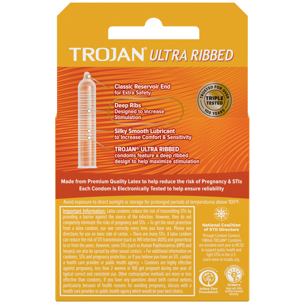 Stimulations Ultra Ribbed Lubricated Condoms - 3 Pack