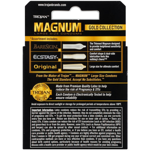 Magnum Large Size Gold Collection Lubricated Condoms - 3 Pack
