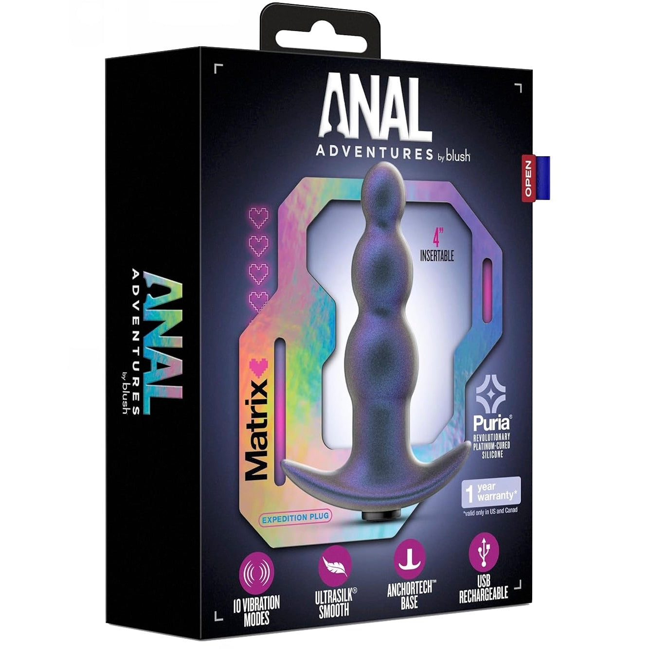 Anal Adventures Matrix The Expedition Platinum-Cured Rechargeable Vibrating Anal Plug With AnchorTech™ Base -Lunar Blue