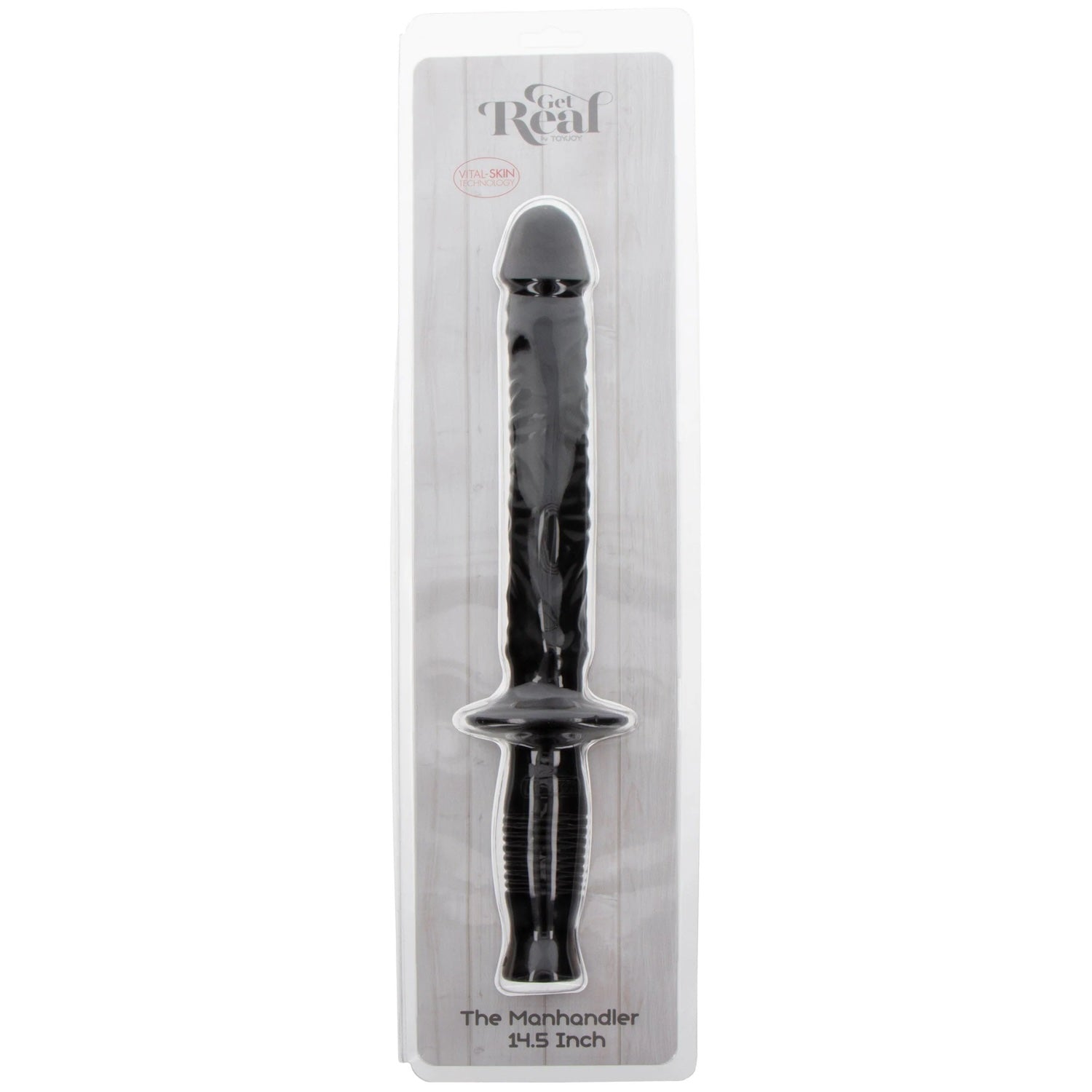 GET REAL The Manhandler 14.5" Vital-Skin Technology Dildo with Baton-Style Handle - Black