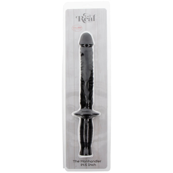 GET REAL The Manhandler 14.5" Vital-Skin Technology Dildo with Baton-Style Handle - Black