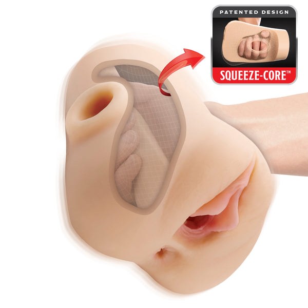 PDX Plus Double Pounder Vibrating Squeeze Stroker with Remote - Light