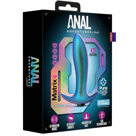Anal Adventures Matrix The Voyager Platinum-Cured Rechargeable Vibrating Anal Plug With AnchorTech™ Base - Neptune Teal