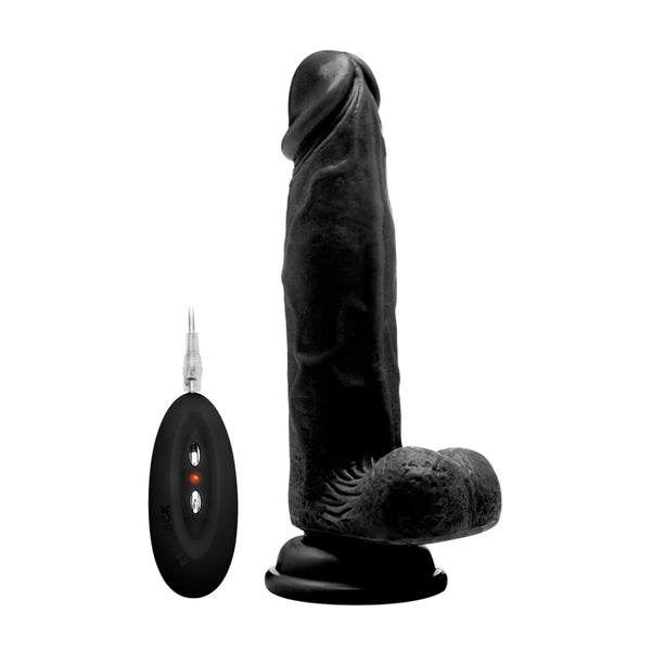RealRock 8" Remote Vibrating Realistic Cock with Scrotum - Black
