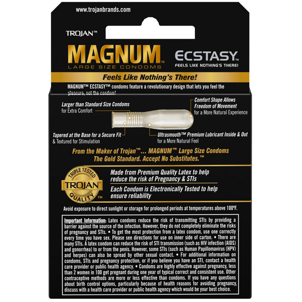Magnum Ecstasy Ultrasmooth Lubricated Condoms - 3 Pack