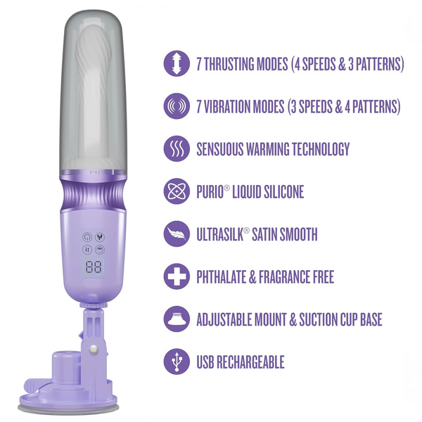 Temptasia Violet Vixen Thrusting Vibrating Dildo with Warming Technology