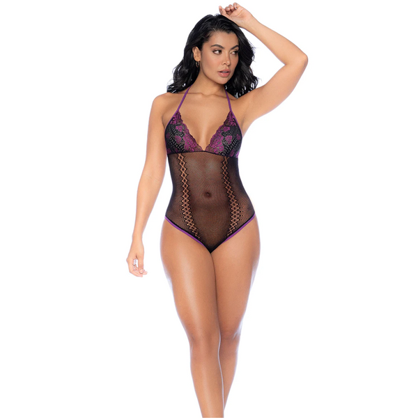 Whispered Lace Fishnet Bodysuit with Matching Gloves