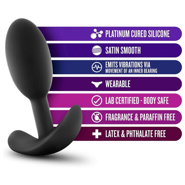 Luxe Wearable Vibra Slim Small Platinum-Cured Silicone Anal Plug - Black