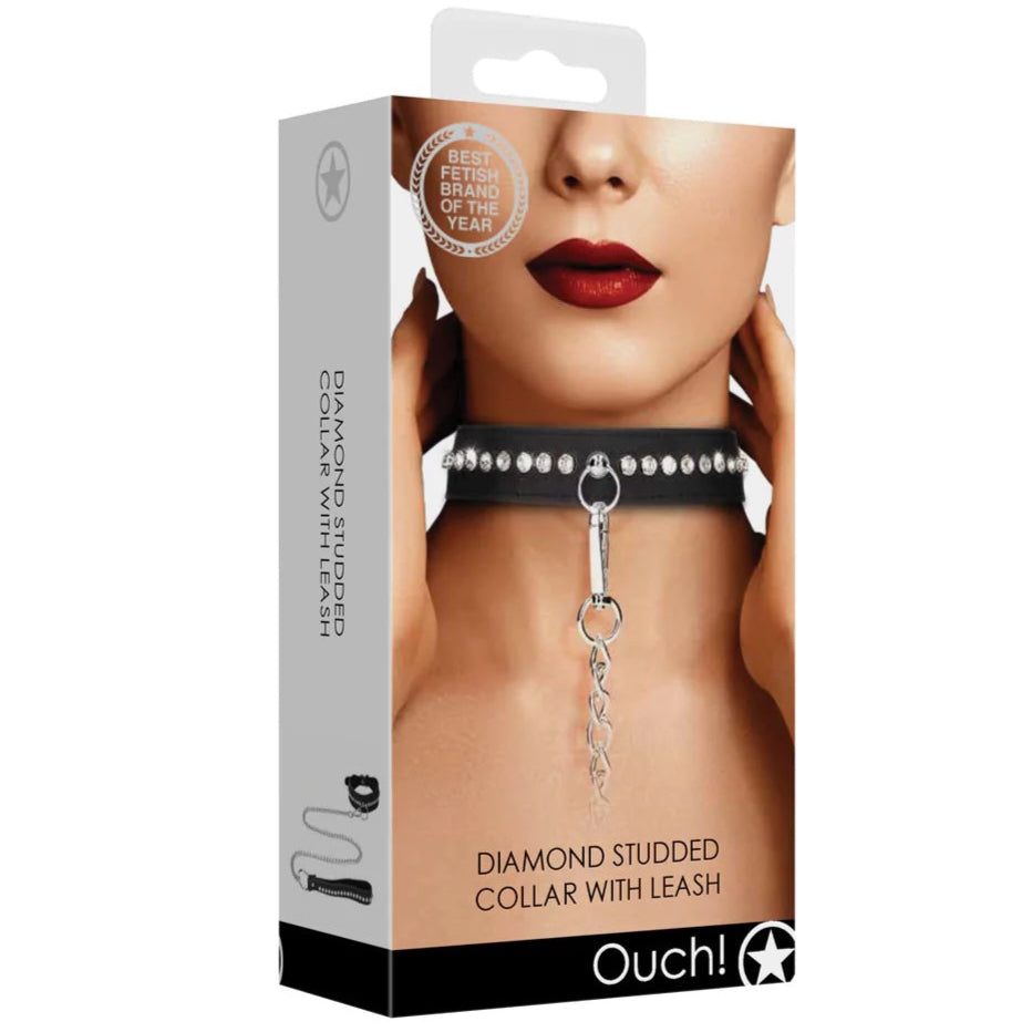 痛い！ダイヤモンドをちりばめた首輪とリード