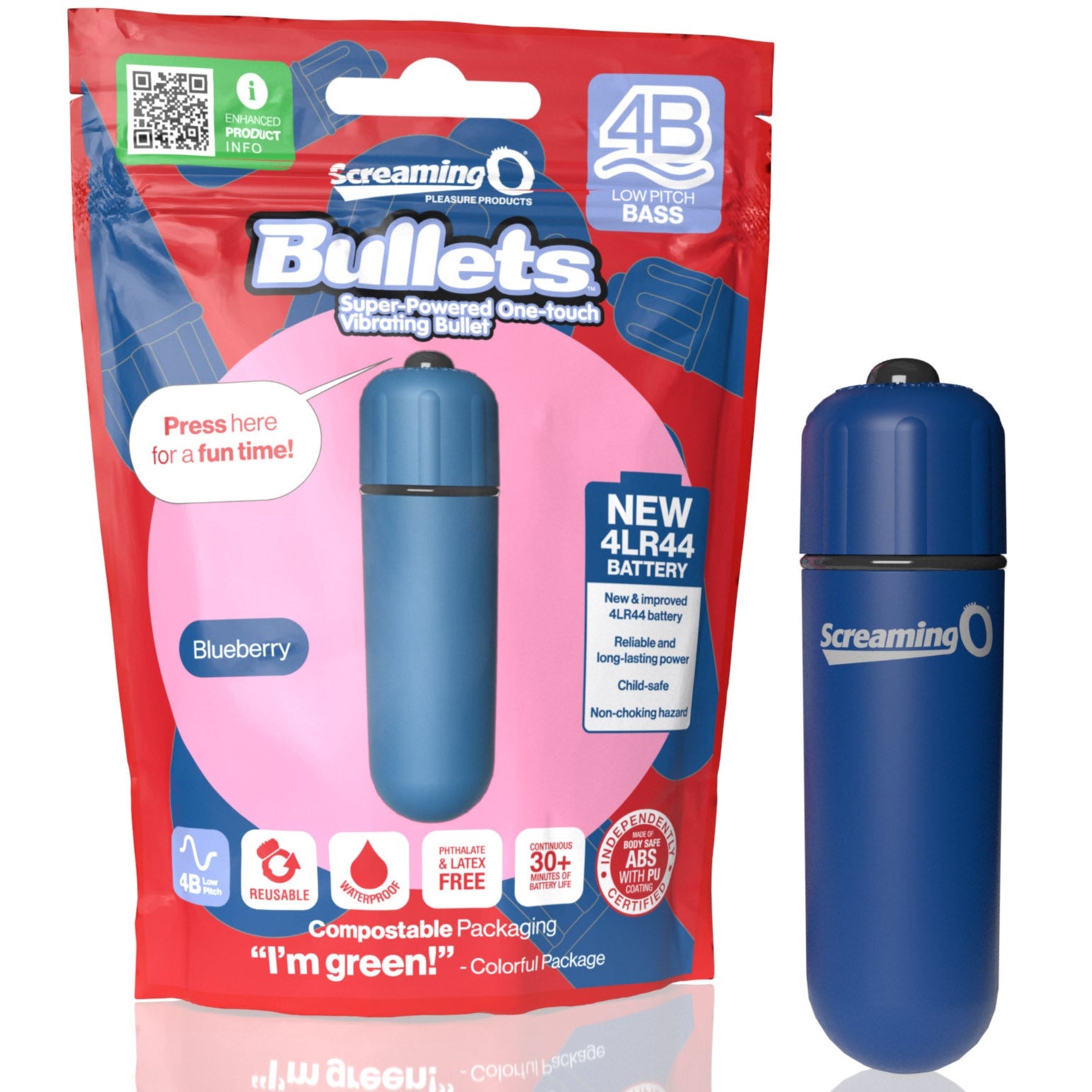 4B Super Powered One Touch Vibrating Bullet - Blueberry