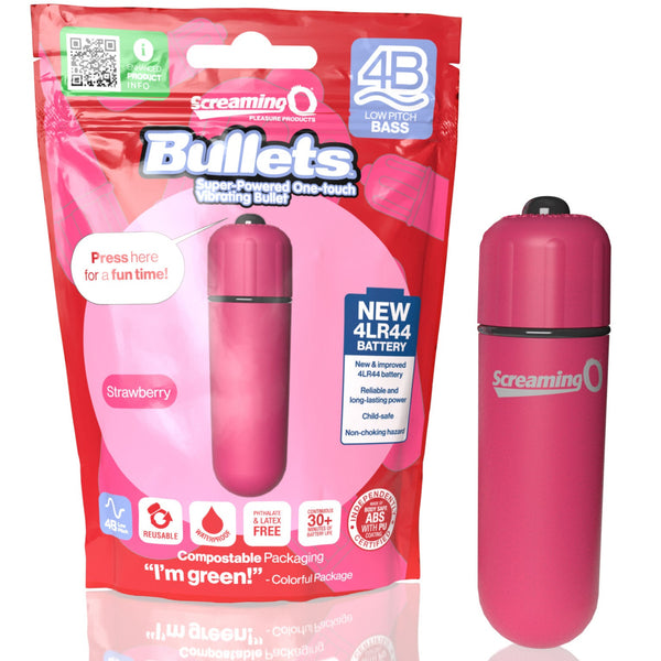 4B Super Powered One Touch Vibrating Bullet - Strawberry