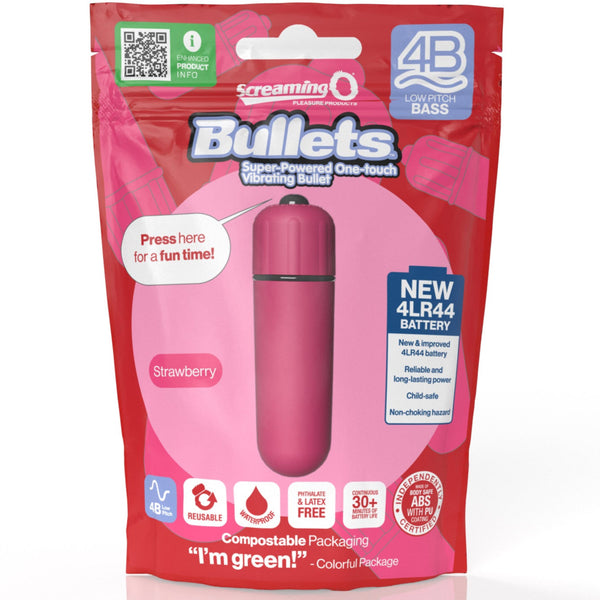 4B Super Powered One Touch Vibrating Bullet - Strawberry