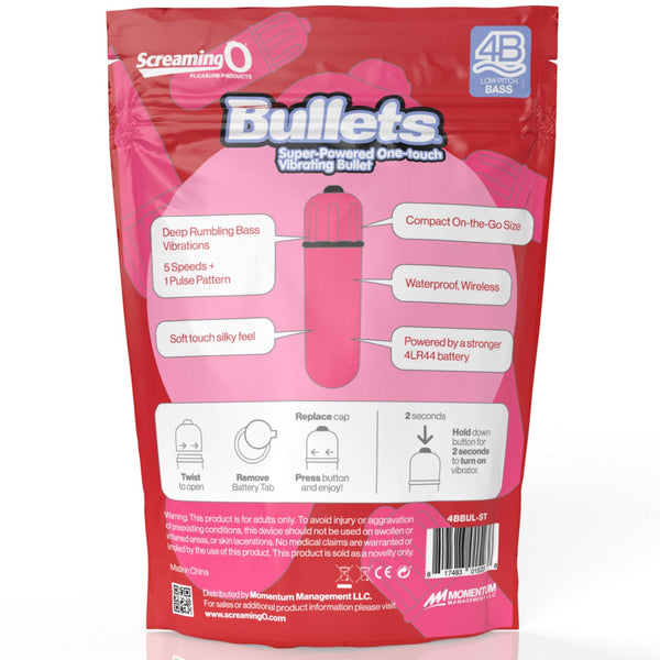 4B Super Powered One Touch Vibrating Bullet - Strawberry