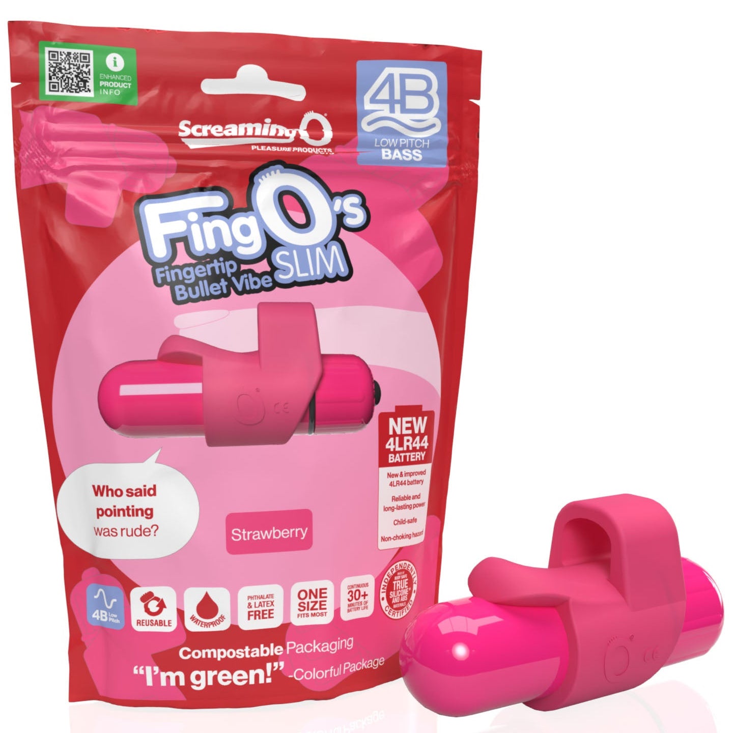 4B FingO Slim Finger Bullet Vibe - Strawberry