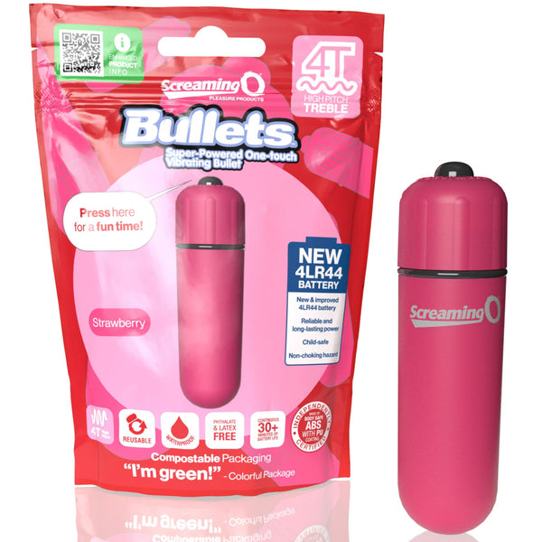 4T Super Powered One Touch Vibrating Bullet - Strawberry