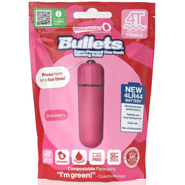 4T Super Powered One Touch Vibrating Bullet - Strawberry