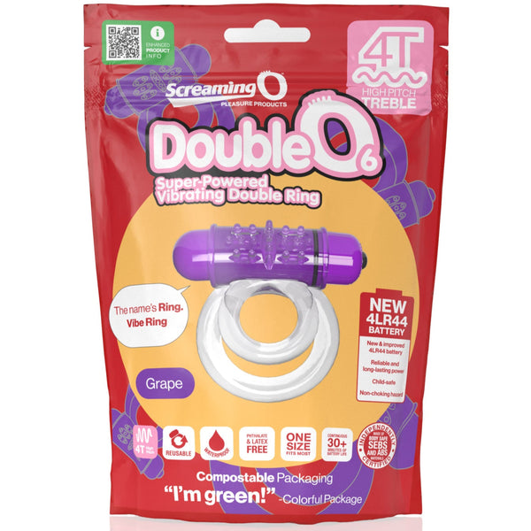 4T DoubleO 6 Super Powered Vibrating Double Ring - Grape