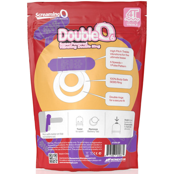 4T DoubleO 6 Super Powered Vibrating Double Ring - Grape