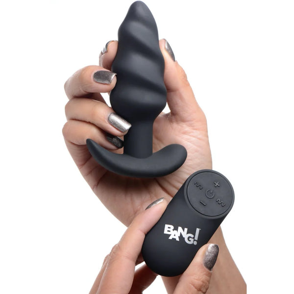 Remote Control 21X Vibrating Silicone Swirl Butt Plug - Black