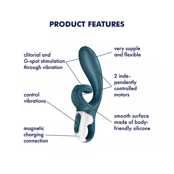 Hug Me Connect App Rabbit Vibrator - Blue/Gray