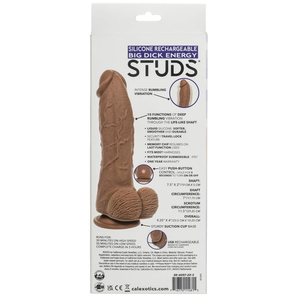 7.5" Big Dick Energy Rechargeable Vibrating Liquid Silicone Studs Dildo - Brown