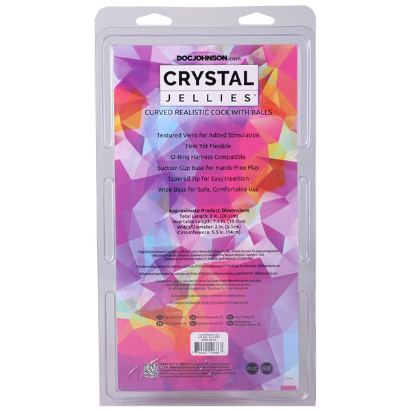 Crystal Jellies 8" Curved Realistic Cock with Balls - Pink