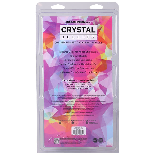 Crystal Jellies 8" Curved Realistic Cock with Balls - Clear