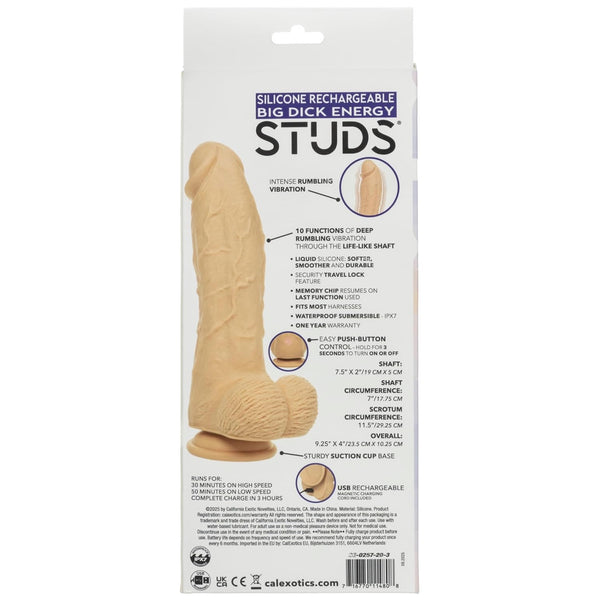 7.5" Big Dick Energy Rechargeable Vibrating Liquid Silicone Studs Dildo - Ivory