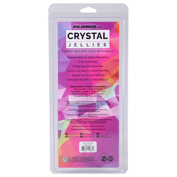 Crystal Jellies 7" Curved Realistic Cock with Balls - Teal