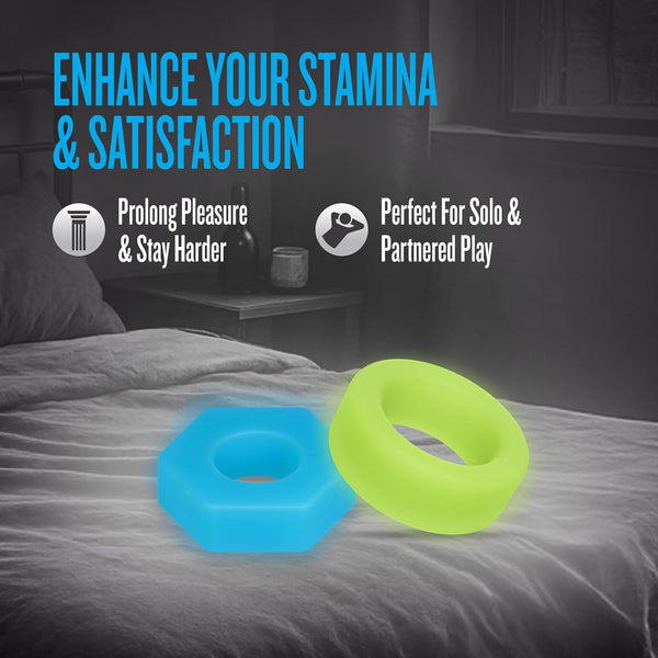 Performance Plus Flash Platinum-Cured Silicone 2 Cock Ring Set – Glow In The Dark