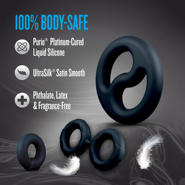 Performance Plus Throttle Platinum-Cured Silicone 3 Piece Cock Ring & Ball Stretcher Set