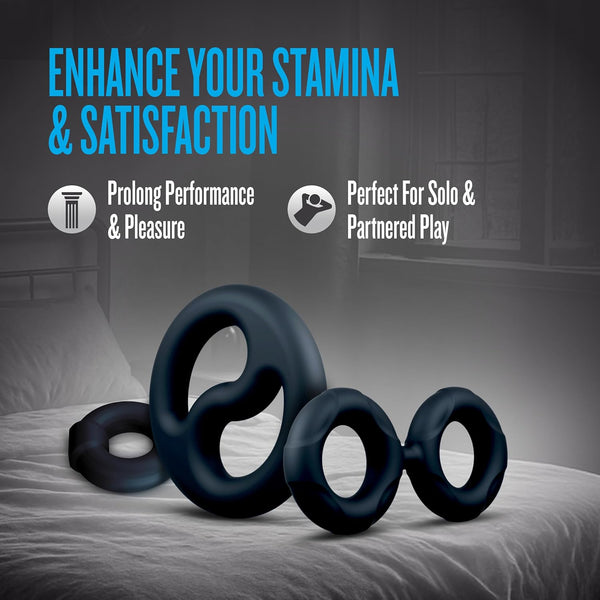 Performance Plus Throttle Platinum-Cured Silicone 3 Piece Cock Ring & Ball Stretcher Set