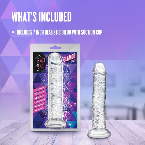 Naturally Yours Glamor 7" Glitter Cock  - Sparkling Clear