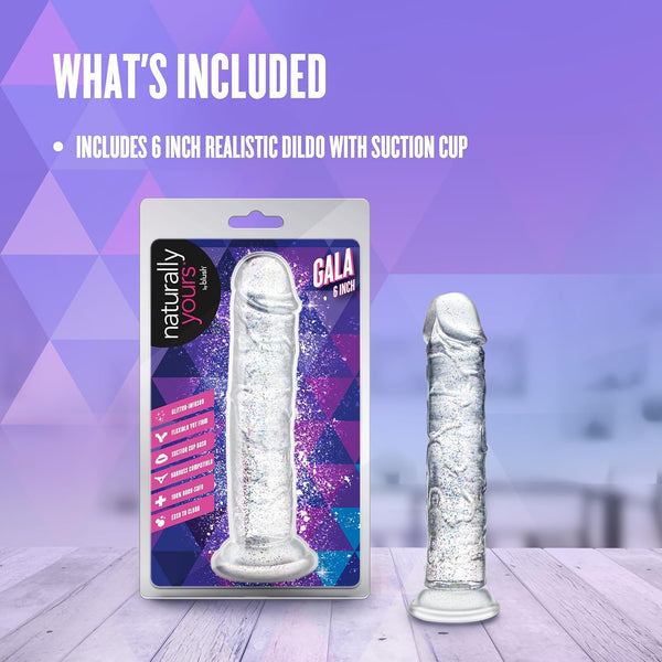 Naturally Yours Gala 6" Glitter Cock  - Sparkling Clear
