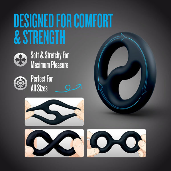 Performance Plus Throttle Platinum-Cured Silicone 3 Piece Cock Ring & Ball Stretcher Set
