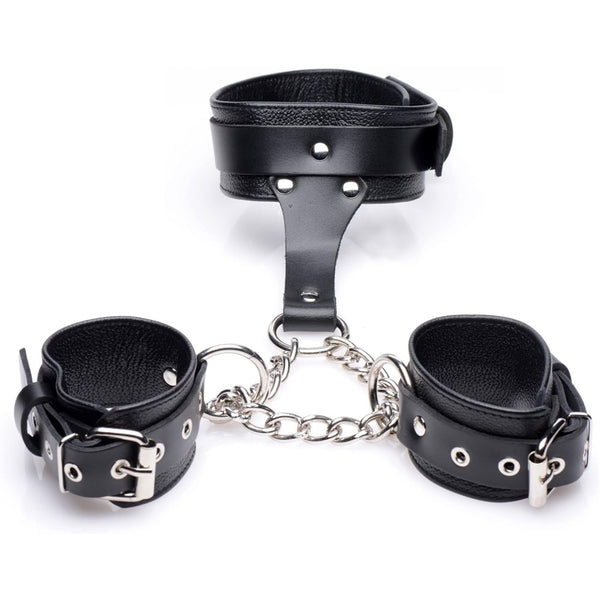 STRICT LEATHER Leather Collar to Wrist Restraints - Extreme Toyz Singapore - https://extremetoyz.com.sg - Sex Toys and Lingerie Online Store - Bondage Gear / Vibrators / Electrosex Toys / Wireless Remote Control Vibes / Sexy Lingerie and Role Play / BDSM / Dungeon Furnitures / Dildos and Strap Ons  / Anal and Prostate Massagers / Anal Douche and Cleaning Aide / Delay Sprays and Gels / Lubricants and more...