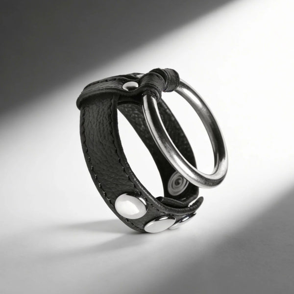 Leather and Steel Cock and Ball Ring