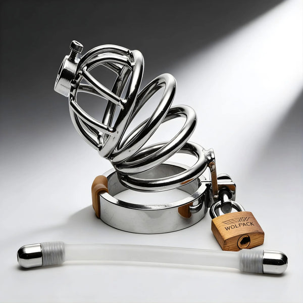 Stainless Steel Chastity Cage with Silicone Urethral Plug