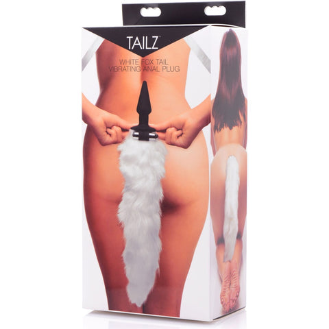 White Fox Tail Vibrating Anal Plug