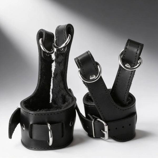 Fur Lined Leather Suspension Cuff Kit with Bondage Ring