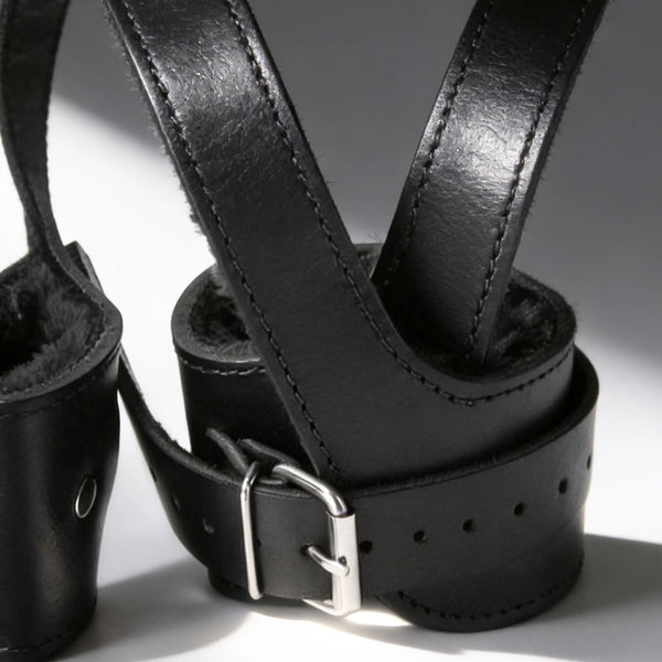 Fur Lined Leather Suspension Cuff Kit with Bondage Ring