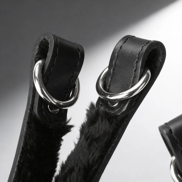 Fur Lined Leather Suspension Cuff Kit with Bondage Ring