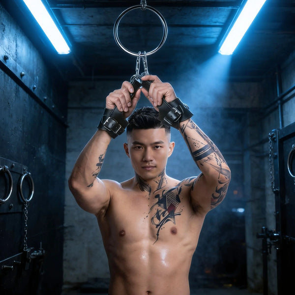 Fur Lined Leather Suspension Cuff Kit with Bondage Ring