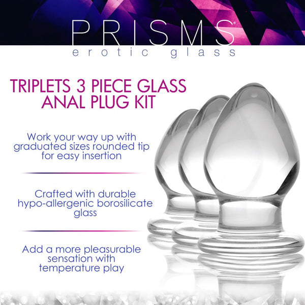 Prisms Erotic Glass Triplets 3 Piece Glass Anal Plug Kit - Extreme Toyz Singapore - https://extremetoyz.com.sg - Sex Toys and Lingerie Online Store - Bondage Gear / Vibrators / Electrosex Toys / Wireless Remote Control Vibes / Sexy Lingerie and Role Play / BDSM / Dungeon Furnitures / Dildos and Strap Ons / Anal and Prostate Massagers / Anal Douche and Cleaning Aide / Delay Sprays and Gels / Lubricants and more...