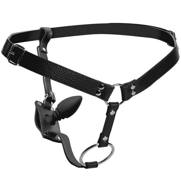 Male Cock Ring Harness with Silicone Anal Plug