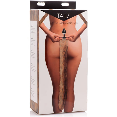 Extra Long Mink Tail Metal Anal Plug - Brown