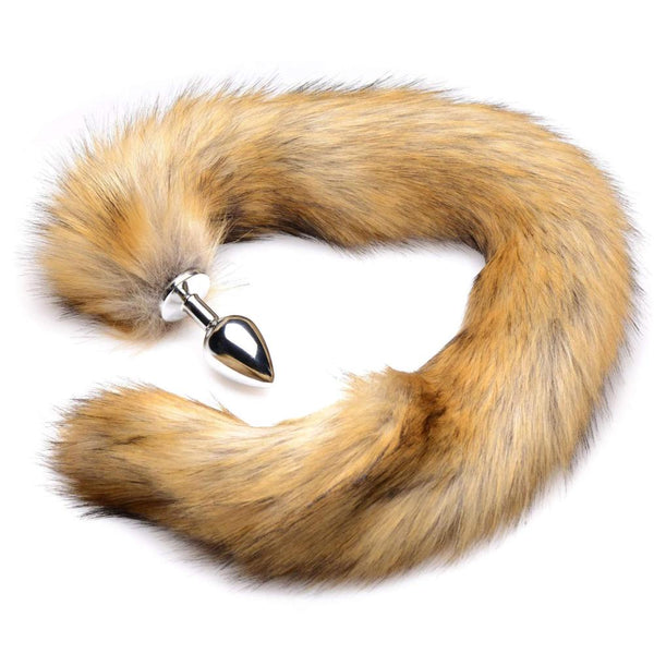 Extra Long Mink Tail Metal Anal Plug - Brown