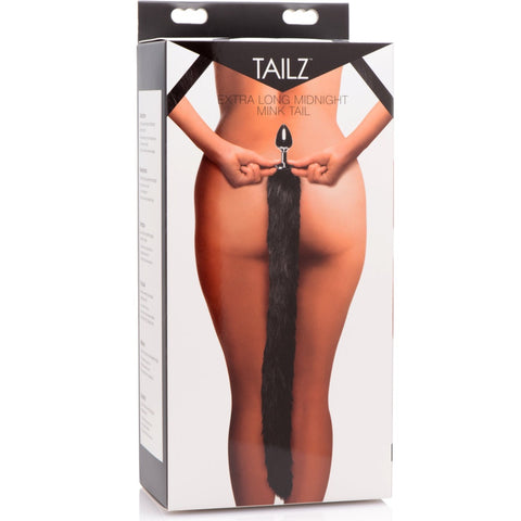 Extra Long Mink Tail Metal Anal Plug - Black