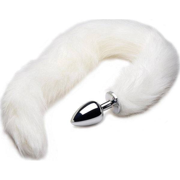 Extra Long Mink Tail Metal Anal Plug - White