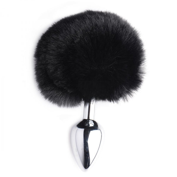 Fluffy Bunny Tail Anal Plug - Black